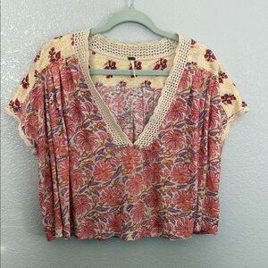 Free People Leilani Floral Print Mixed Media Crop Top